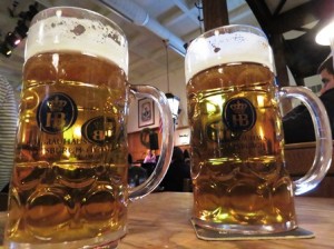 Beer comes in plastic liters after 9PM, but unlike Germany, you get a full liter of beer.